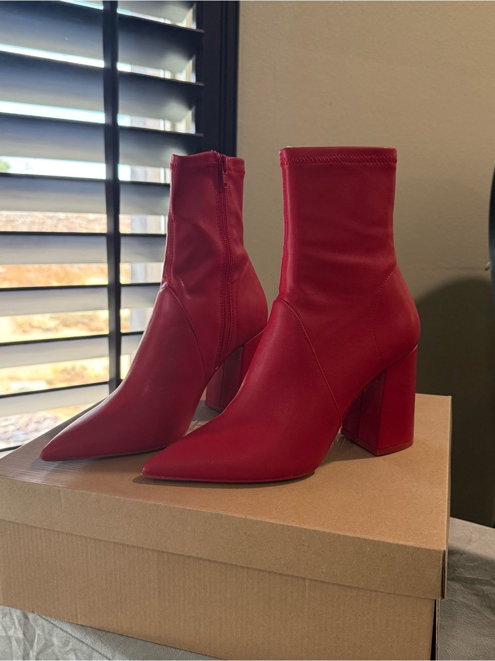 Steve Madden Red Pointed Block Heel Sock Booties